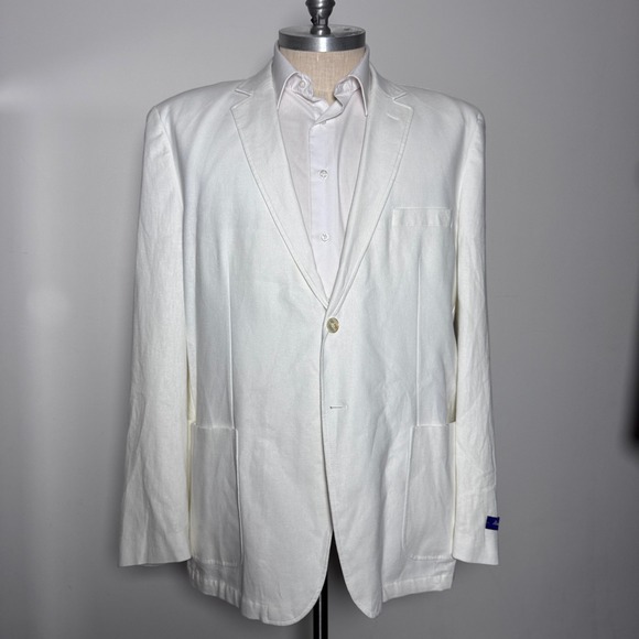 Alan Flusser Other - Alan Flusser Sport Coat Mens XXL White Solid Linen Blend 2-Button Blazer ALEX1